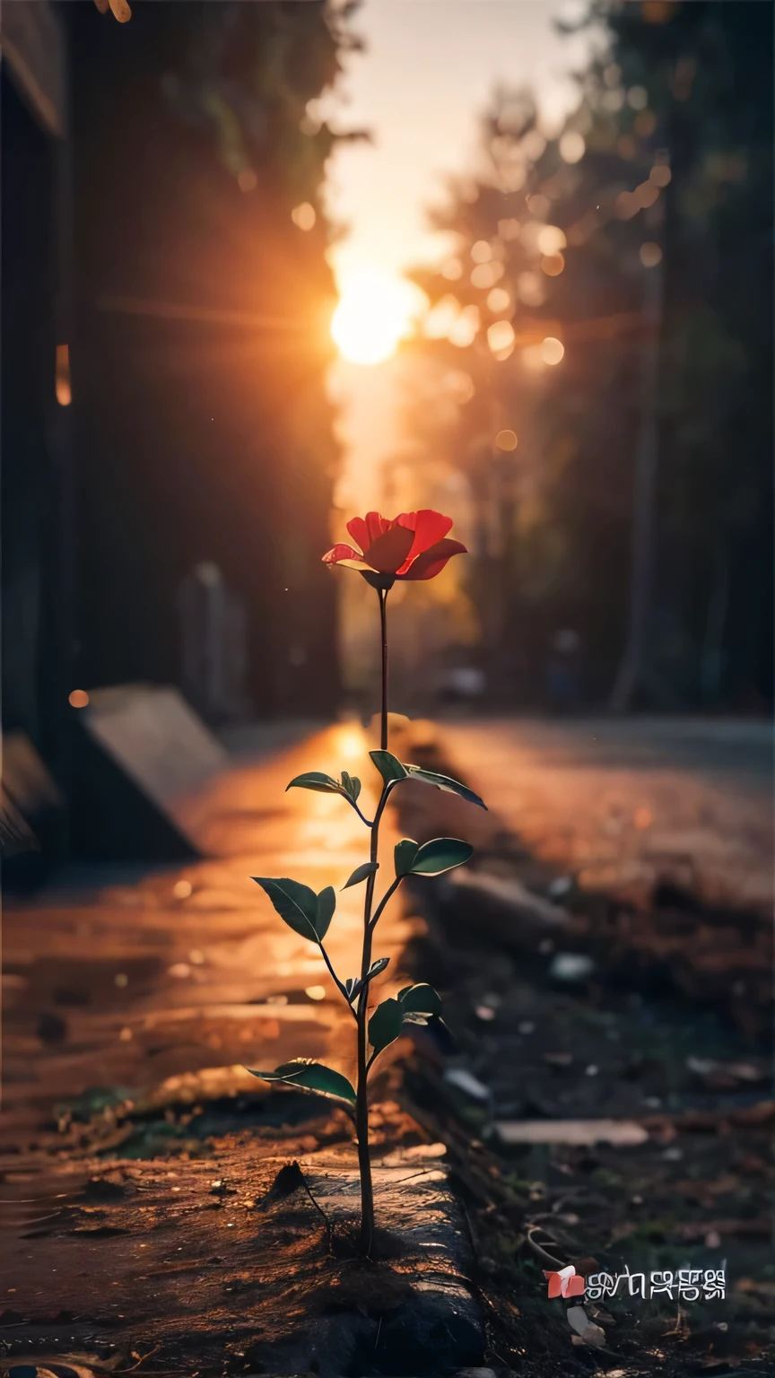 there is a red flower that is growing out of the ground, beautiful composition, beautiful flower, surrounded flower, beautiful image, red flower, beautiful iphone wallpaper, sunrise light, beautiful photography, sunset light, amazing wallpaper, amazing composition, amazing contrasting background, beautiful lit, beautiful wallpaper, tribute to life, amazing photo, beautiful flowers growing, awesome greate composition