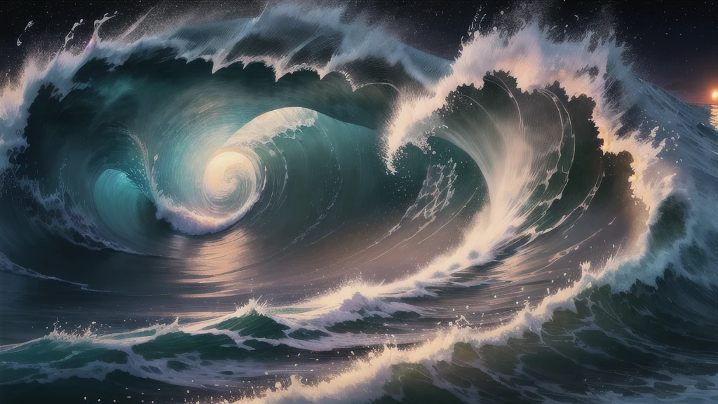 Night view sea Wave