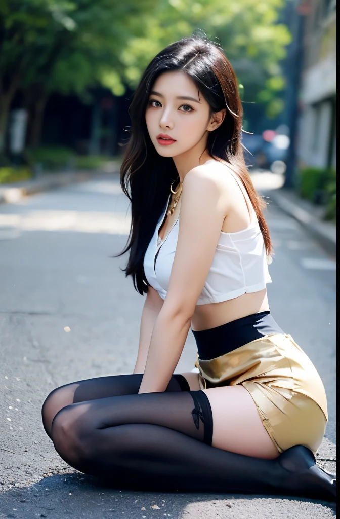 (masterpiece:1.3), (8 thousand, realistic, RAW photos, best quality: 1.4), (1 woman),(sheer silk blouse), (short skirt), (양쪽 다리와 양발에 짙은색 realistic 팬티 스타킹), (Stockings on both legs), (Wearing high heels on both feet with stockings), (full body shot), (outdoors in sunny weather), (walking like a model), (Beautiful makeover), (very beautiful body) , (Realistic and very beautiful face), (long eyelashes), (double eyelid), (Very beautiful eyes, realistic and delicate), (big bust) , (Strong body through exercise), (beautiful abs), (Beautiful heaps), (tall), (realistic face), (black hair. parted, long hair:1.3), (아름다운 parted스타일), (realistic and beautiful skin), (absurd), (attractive), (ultra high resolution), (extremely realistic), (very detailed), (golden ratio), (Two long, realistic and beautiful legs), (realistic 팔), (necklace), (earring),(beautiful nails manicure), (So beautiful and sexy), (perfect secretary look)