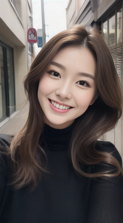 The face of a hostess、Wear a turtleneck sweater、high quality、Surreal、healthy、Smiling face、Slim and perfect figure、Japanese Beauty、Beautiful Eyes、Perfect Face、Beautiful Skin、Upper body、Christmas、street