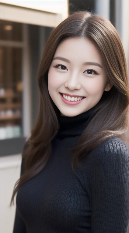 The face of a hostess、Wear a turtleneck sweater、high quality、Surreal、healthy、Smiling face、Slim and perfect figure、Japanese Beauty、Beautiful Eyes、Perfect Face、Beautiful Skin、Upper body、Christmas、street
