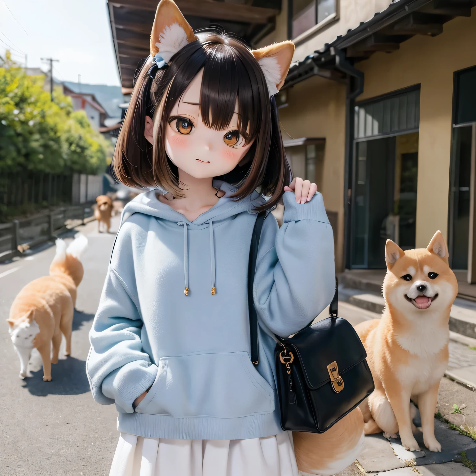 Shiba Inu girl rural scenery