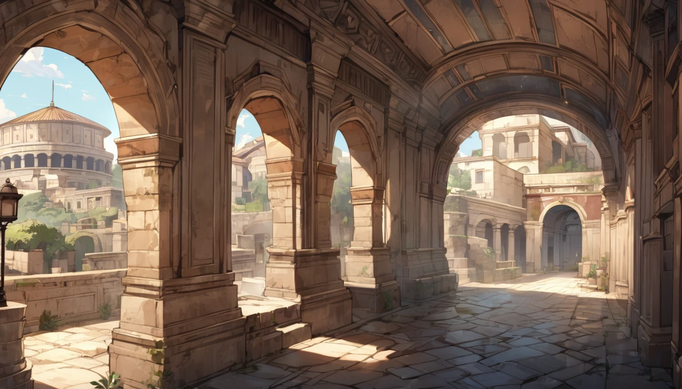 ancient rome style building, thick wall, arch