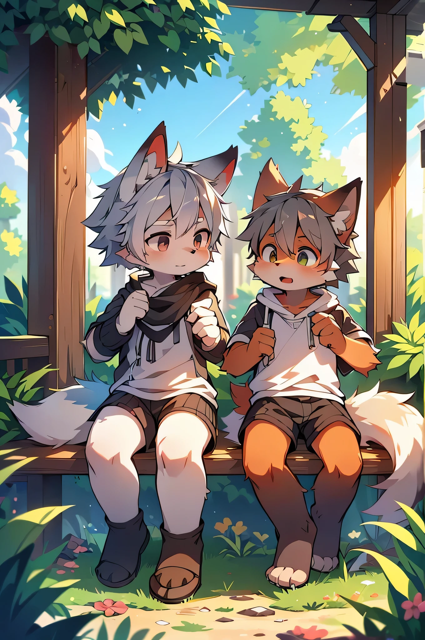 (Dagashi: 1.1),break,Masterpiece,High resolution,8k,Detailed Background,high quality,break,Furry,(One boy)broken,Fox,fur,Bright outside,Gray Hair