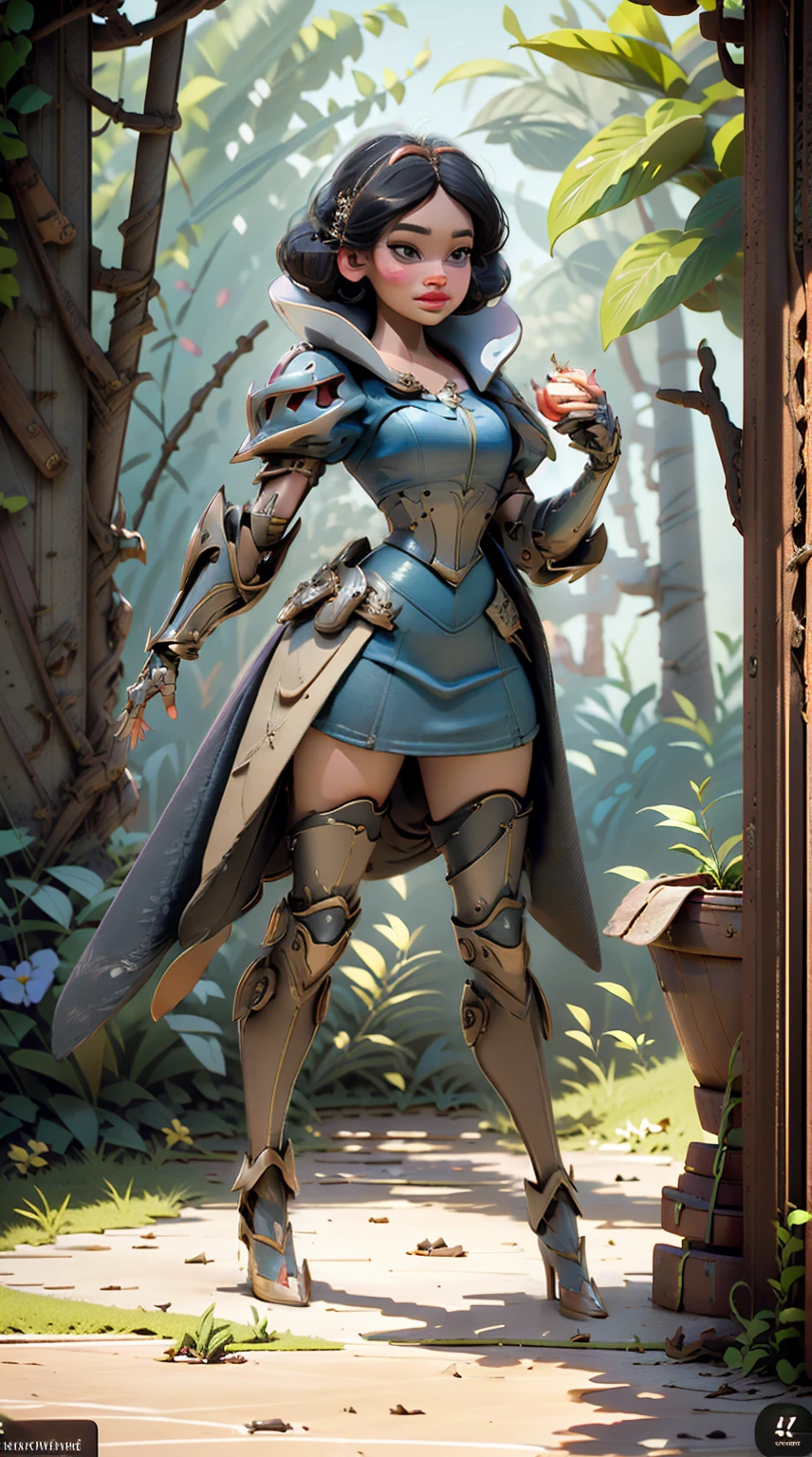  ((Full body photo, standing, on the floor)) Master masterpieces，optimum，1girll，Princess Snow White，Wide white cloak，full bodyesbian，long whitr hair，smiling expression，Holding an apple in your hand。Metal armor，Mechanical armored arm，Plump breasts，Behind him are forest steppe flowers，sci-fy，solo，run，with a simple background，A high resolution，4K，8k，bokeh，In motion，full bodyesbian，dynamic scene，Dynamic face，Machine armour wind，5 head high ratio waiting for starting，in a panoramic view，wide angles，Real-world realism，4K quality，Detailed description，Depiction of demeanor，Detail portrayal，Ultra-realistic scenes、detaileds、Photo realism，