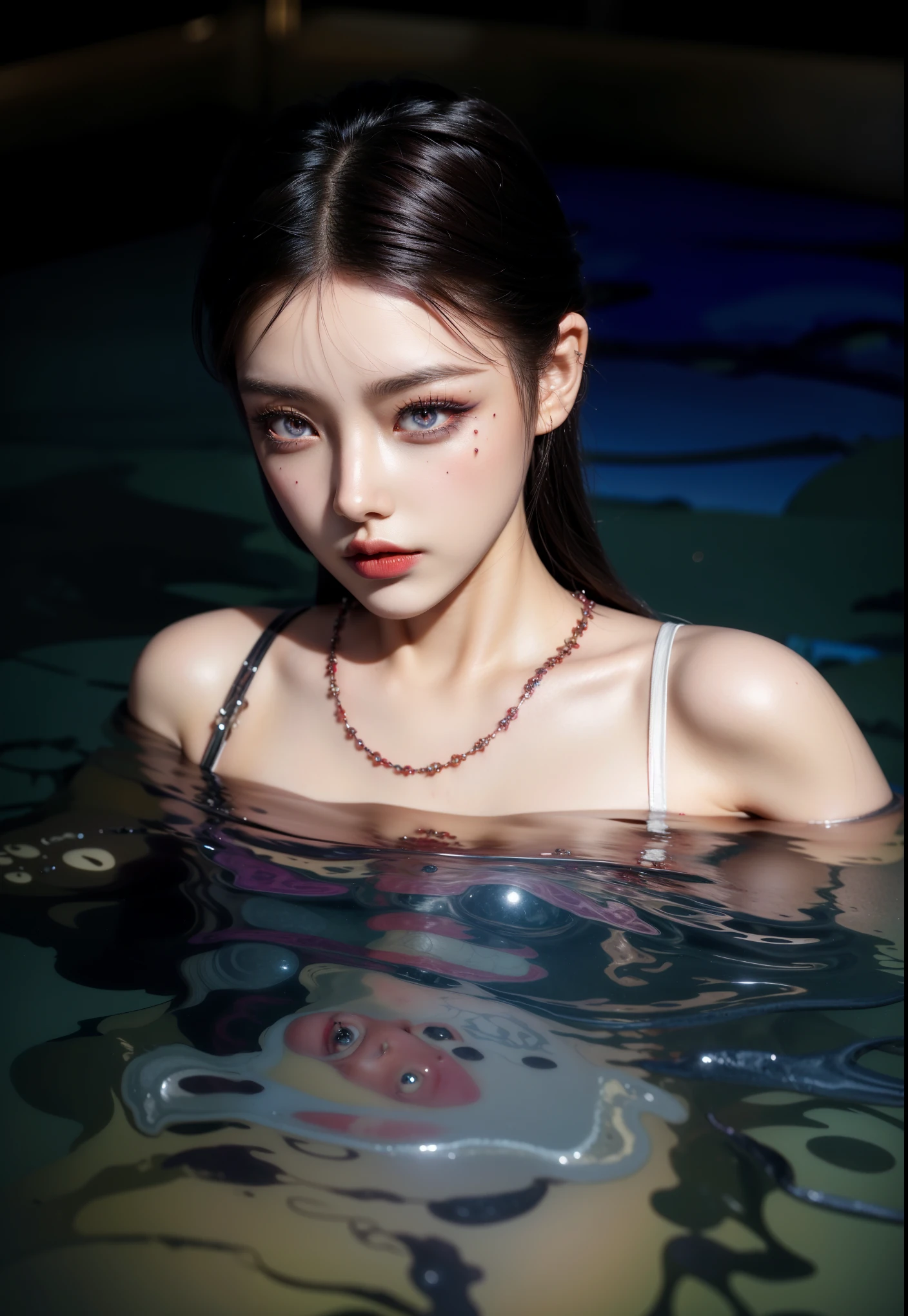 Detailed image quality,Witch Pandora,wing, Succubus Theme,堕落Angel,Excellent,scary,Secret Terror,Tentacles,With eyes,Uncanny Valley Effect,Beast Blood Moon,skeleton,vampire,Hellfire,Dark Queen,Angel,magician magic witch,16岁Angel,Eyes are blue(Pupils as deep as the starry sky),Gorgeous tattoo designs all over the body,Surreal photos(8K picture quality,Rich in details),Dark eyeshadow,Sexy thick lips(Red lipstick),Tattoo designs on body,Dark Queen,Wear luxurious gold jewelry,Sparkling diamond gemstone,Body in sea water
