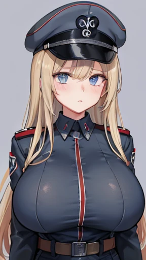 A girl who wears military clothes, brown heirs, gigantic breasts, anime cartoon, german third reich, long heirs,((highest quality)), ((masterpiece)),details, bleu eyes
