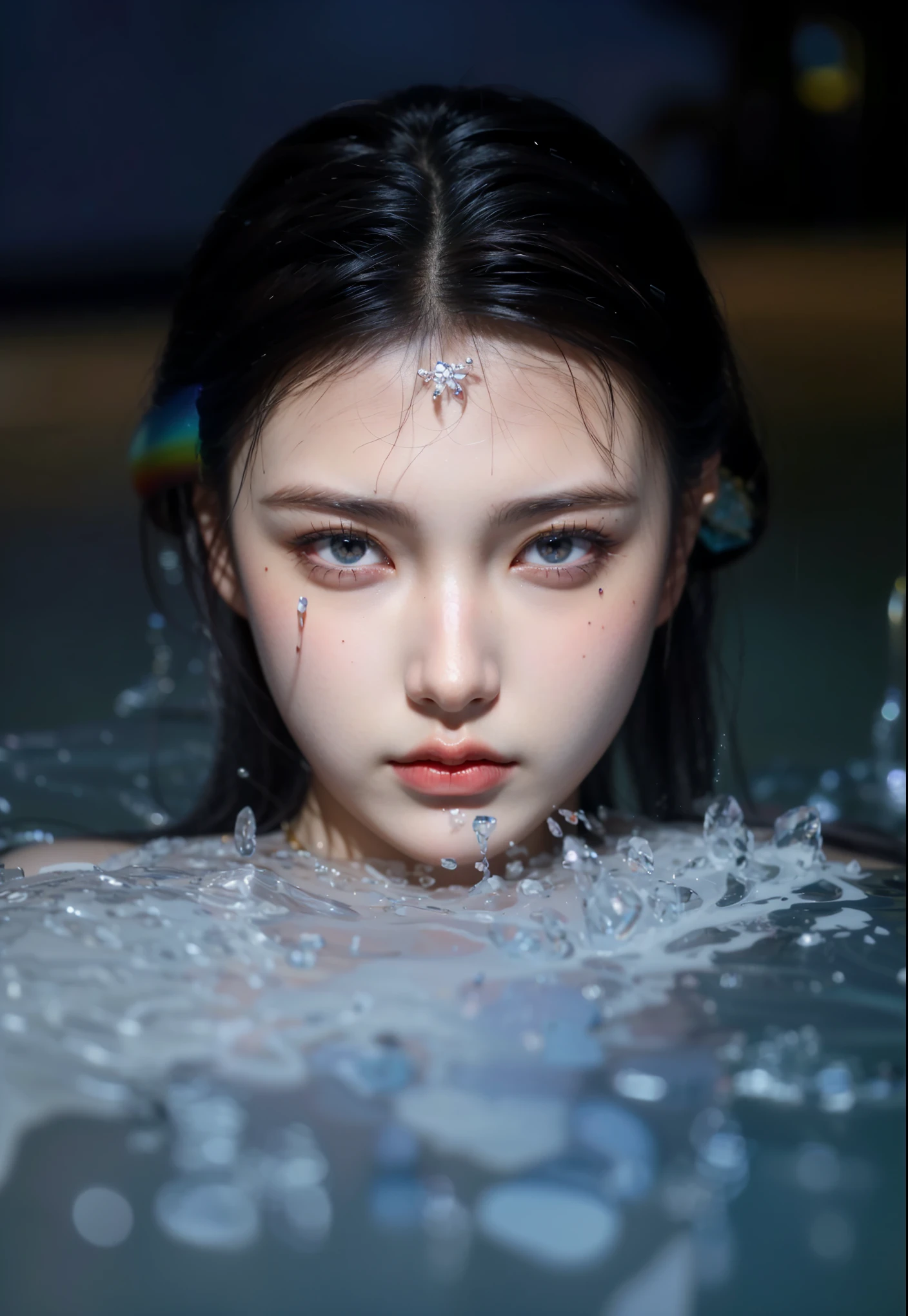 Game Art,Best image quality,Maximum resolution,8K,(A bust photo),(portrait),(Head close-up),(Rule of Thirds),Unreal Engine 5 rendering works,20 year old girl,((Queen)),The eyes are very detailed,(Large Breasts),Elegant and noble,light,Ray Tracing,Game CG,((3D Unreal Engine)),OC rendering reflection mode,4K,Ultra-clear,Sensual,Translucent lace,Fair and plump figure,Pretty Face,Glossy Gel Coat,身着华贵礼服的Queen,Crystal Gem Crown,Necklace jewelry,blue eyes,The tattoo is very three-dimensional,Gorgeous and intricate tattoo designs,Ultra-clear portrait,Sexy thick lips(Red lipstick),Gorgeous clothing,Diamond Gold,Gold headdress,In the pool,Body in water