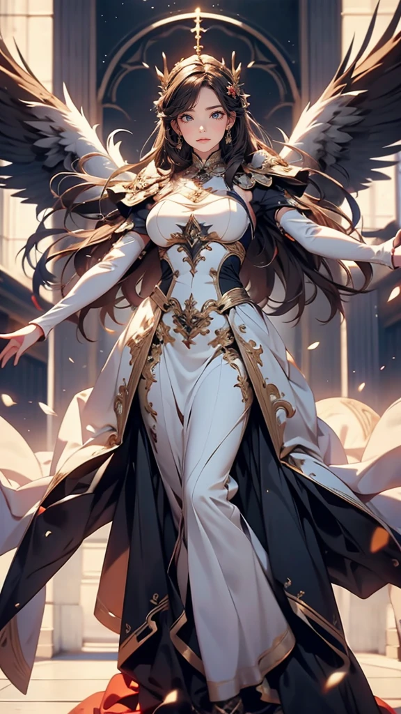 full body,from below,angel armor,(Spread your arms and fly down from the sky:1.5),(random hairstyle),(Highest image quality,(8k),ultra-realistic,best quality, high quality, high definition, high quality texture,high detail,beautiful detailed,fine detailed,extremely detailed cg,detailed texture,a realistic representation of the face,masterpiece,Sense of presence)