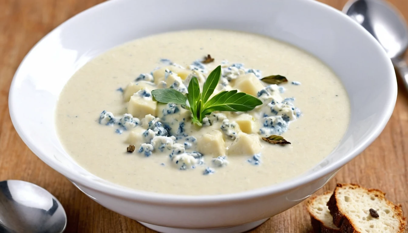 CAULIFLOWER SOUP WITH BLUE CHEESE This recipe arrived from Europe to bring a classic combination of flavors: Leek, cauliflower and blue cheese, or intense blue d&#39;auvergne. Pra sop ficar cremosa na medida certa, the trick is to cook the potatoes together with the other ingredients. Serve accompanied by almond flour, more pieces of cheese, olive oil and dill leaves. very chic!
INGREDIENTS 1 cauliflower 3 spoons (sop) de queijo francês bleu d'auvergne esfarelado
1 Leek
2 batatas
1 cebola
3 dentes de alho
750 ml de caldo de legumes caseiro (3 cups [tea])
500 ml of milk (2 cups [tea])
2 spoons (sop) butter 2 bay leaves salt freshly ground black pepper to taste freshly grated nutmeg to taste French bleu d&#39;auvergne cheese to taste to serve almond crumble to taste to serve dill leaves (dill) to taste to serve olive oil to taste to serve. Fumaça de calor saindo da sop.