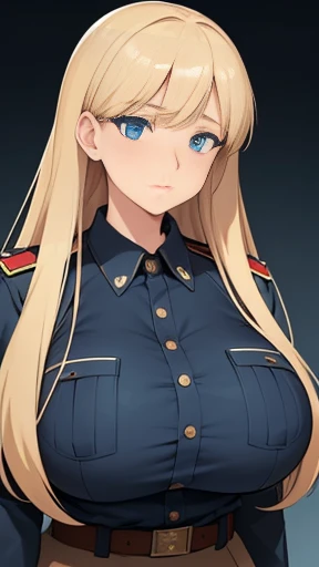 A girl who wears military clothes, brown heirs, gigantic breasts, anime cartoon, german third reich, long heirs,((highest quality)), ((masterpiece)),details, bleu eyes
