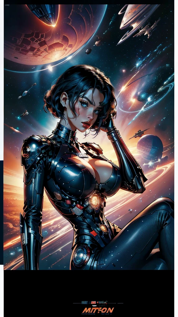 ((masterpiece, Highest quality)), 32K Wallpapers, Very detailed, Poster, Vintage science fiction, 1960s,(((space thriller cinematic movie Poster))), (Bauhaus), shape,Abstract, Midcentury Modern, movie Poster, Vintage, A woman fused with a robot,anime,1970s,Halftone,Speech bubble,Milky Way,(Superhero),((portfolio,close)),Cyborg of the Future,Combination of machine and woman,Space War,Star Wars,Evangelion,Gantz,Cyborg Lady