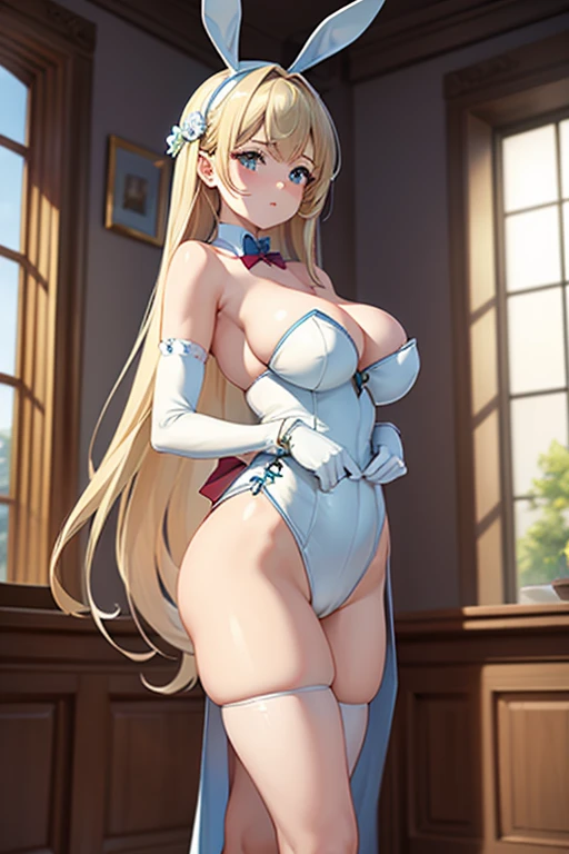 (masterpiece, work of art, seamless)Garota bunny bunny, emvergonhada, long hair, May, big gloves.