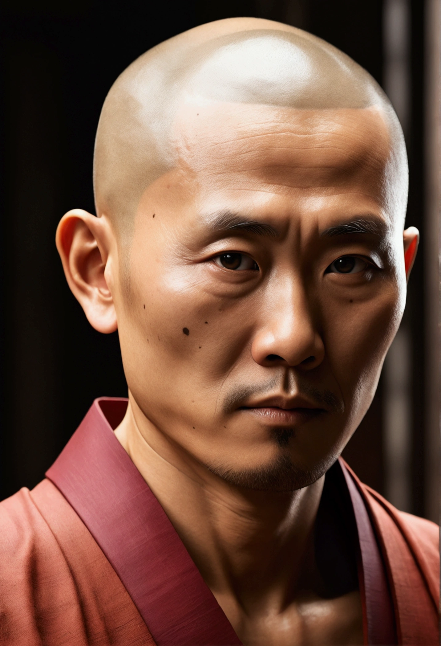 ((Highest quality)), ((masterpiece)), 8k (detailed), ((Perfect Face)), Small,  彼Japanese monkだ, He is 40 years old, Japanese monk、Expert、strongest、Hunter、Tools