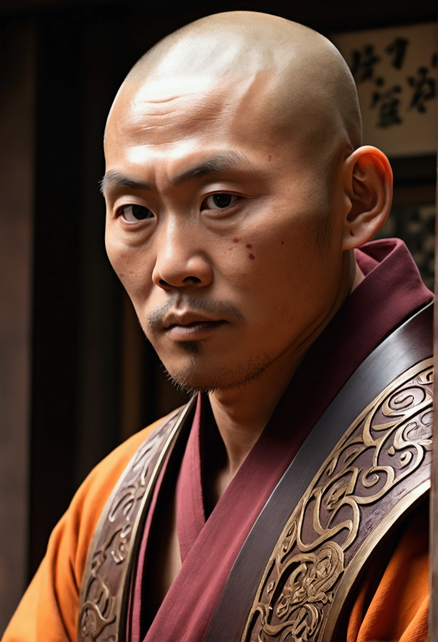 ((Highest quality)), ((masterpiece)), 8k (detailed), ((Perfect Face)), Small,  彼Japanese monkだ, He is 40 years old, Japanese monk、Expert、strongest、Hunter、Tools