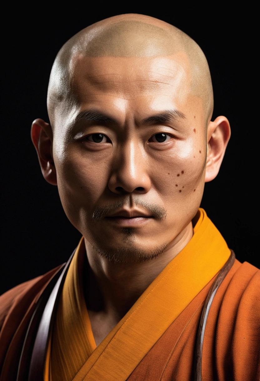 ((Highest quality)), ((masterpiece)), 8k (detailed), ((Perfect Face)), Small, 彼Japanese monkだ, He is 40 years old, Japanese monk、Expert、strongest、Hunter、Tools