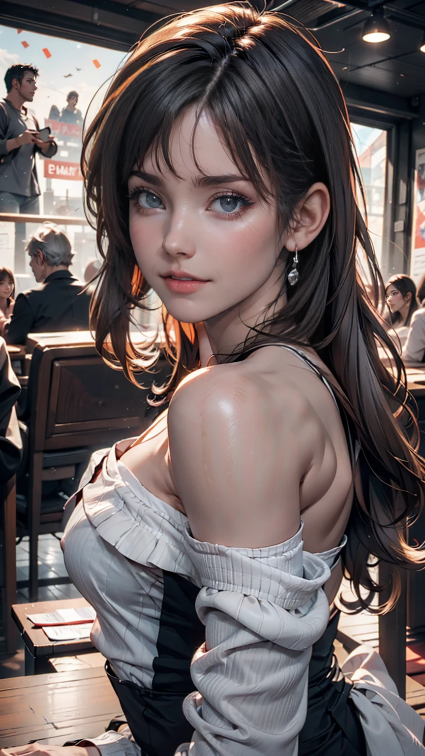 Highest quality, masterpiece, Ultra-high resolution, (Realistic: 1.4), RAW Photos, One girl, Off the shoulder, Cinema Lighting, Kiss pose, Heterochromia iridis, Gray Hair, Gray Hair