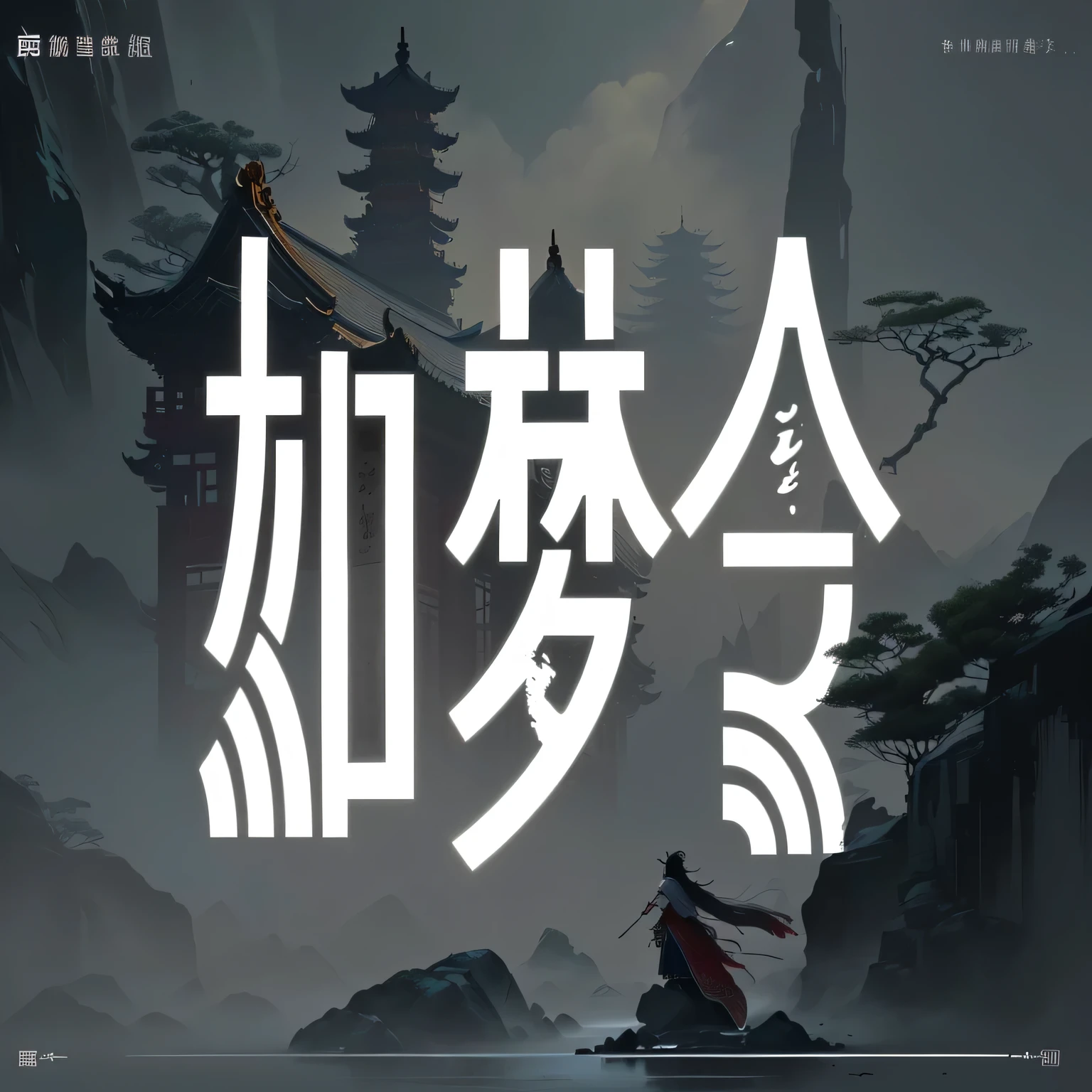 there is a picture of a chinese text that is in the picture, inspired by Xiao Yuncong, overlaid with chinese text, artwork in the style of z.w. gu, g liulian art style, sparth style, inspired by Xia Gui, inspired by Nōami, smooth digital concept art, inspired by Feng Zhu, inspired by Sōami