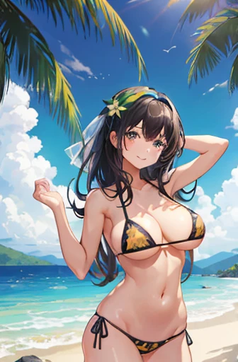 (Browsing Caution)、Beautiful young woman,Perfect body and beautiful big eyes, Perfect slim and thick body, Long black hair, hair band, Subtle printed micro bikini, play On top of that the beach, Tropical Island, Happy, Smiling Kindly, Open, that'Do it perfectly, mute tOn top of thate, atmosphere, Clean Lines, Complex, Very detailed, Realistic, 8k、Nipples、、An old man grabs his chest、(Browsing Caution),(1 male、1 female,Have sex),(girl On top of that top,Straddle,On top of that,bed),(CompositiOn top of that from below, Sealed),(Top-down Bottom-up),Big Breasts