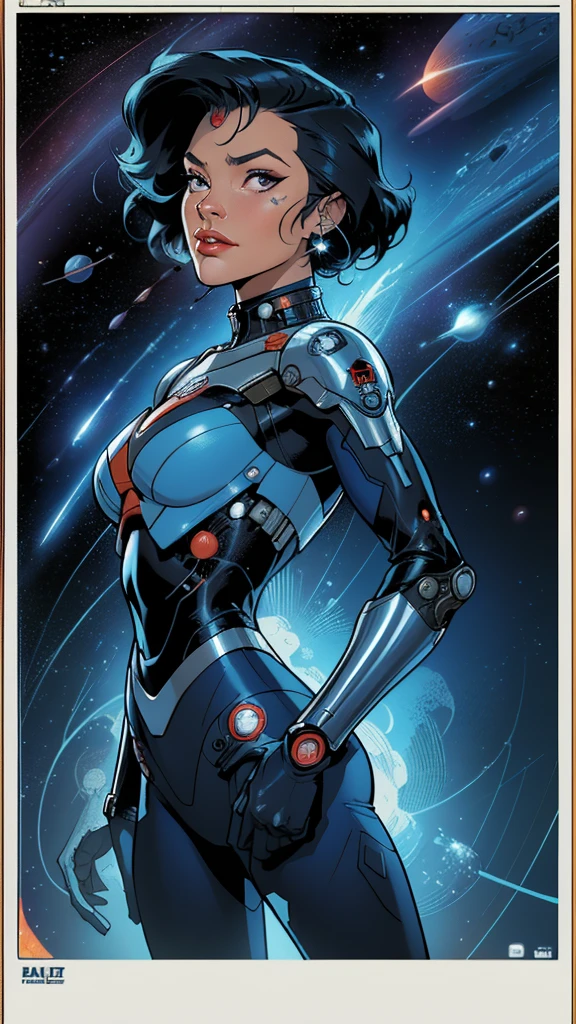 ((masterpiece, Highest quality)), 32K Wallpapers, Very detailed, Poster, Vintage science fiction, 1960s,(((space thriller cinematic movie Poster))), (Bauhaus), shape,Abstract, Midcentury Modern, movie Poster, Vintage, A woman fused with a robot,anime,1970s,Halftone,Speech bubble,Milky Way,(Superhero),((portfolio,close)),Cyborg of the Future,Combination of machine and woman,Space War,Star Wars,Evangelion,Gantz,Cyborg Lady