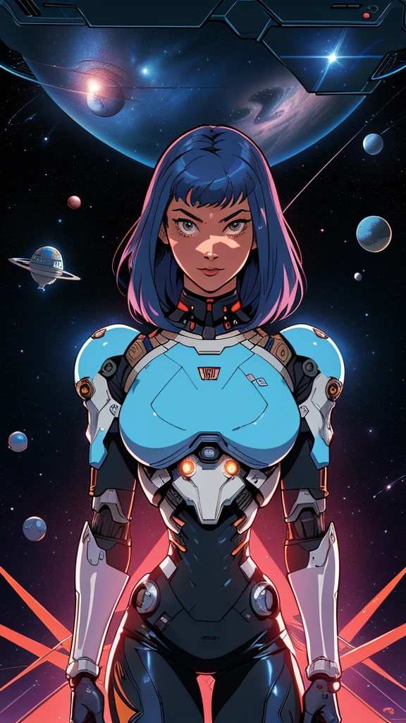 ((masterpiece, Highest quality)), 32K Wallpapers, Very detailed, posters, Vintage science fiction, 1960s,(((space thriller cinematic movie posters))), (Bauhaus), shape,Abstract, Midcentury Modern, movie posters, Vintage, A woman fused with a robot,アニメ,1970s,Halftone,Speech bubble,Milky Way,(superhero),((portfolio,close)),Cyborg of the Future,Combination of machine and woman,Space War,Star Wars,evangelion,Gantz,Cyborg Lady,Big Breasts,Erect nipples,