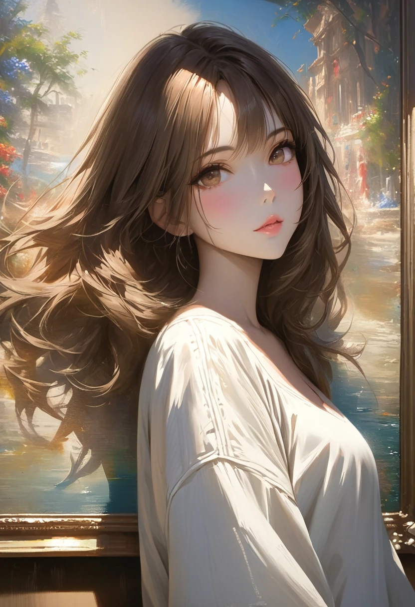 brown hair,masterpiece, best quality, an extremely delicate and beautiful girl,an extremely delicate and beautiful, world masterpiece theater, ultra-detailed, highly detailed, best quality, , highres, extremely detailed,1girl, best quality, illustration, looking at viewer, impasto, canvas, oil painting, realistic, realist ,real,