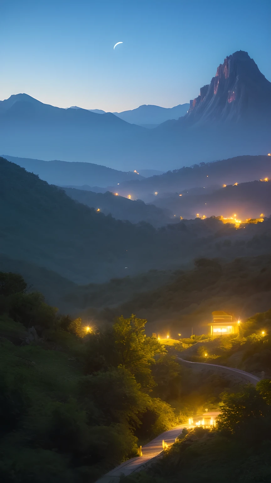 Will be the top，List of small hills，The Peak，night，peaceful，firefly，moon。