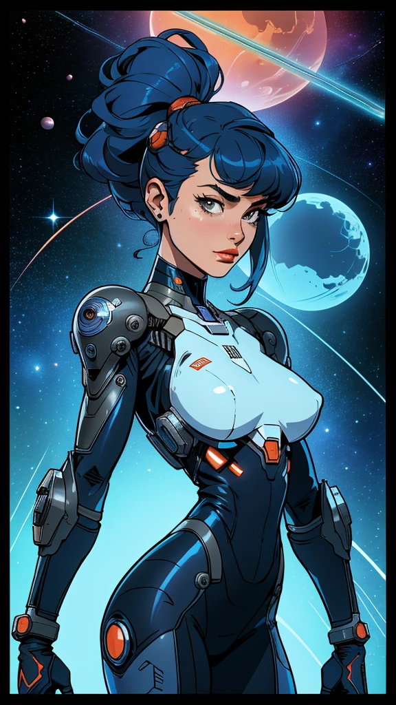 ((masterpiece, Highest quality)), 32K Wallpapers, Very detailed, posters, Vintage science fiction, 1960s,(((space thriller cinematic movie posters))), (Bauhaus), shape,Abstract, Midcentury Modern, movie posters, Vintage, A woman fused with a robot,アニメ,1970s,Halftone,Speech bubble,Milky Way,(superhero),((portfolio,close)),Cyborg of the Future,Combination of machine and woman,Space War,Star Wars,evangelion,Gantz,Cyborg Lady,Big Breasts,Erect nipples,