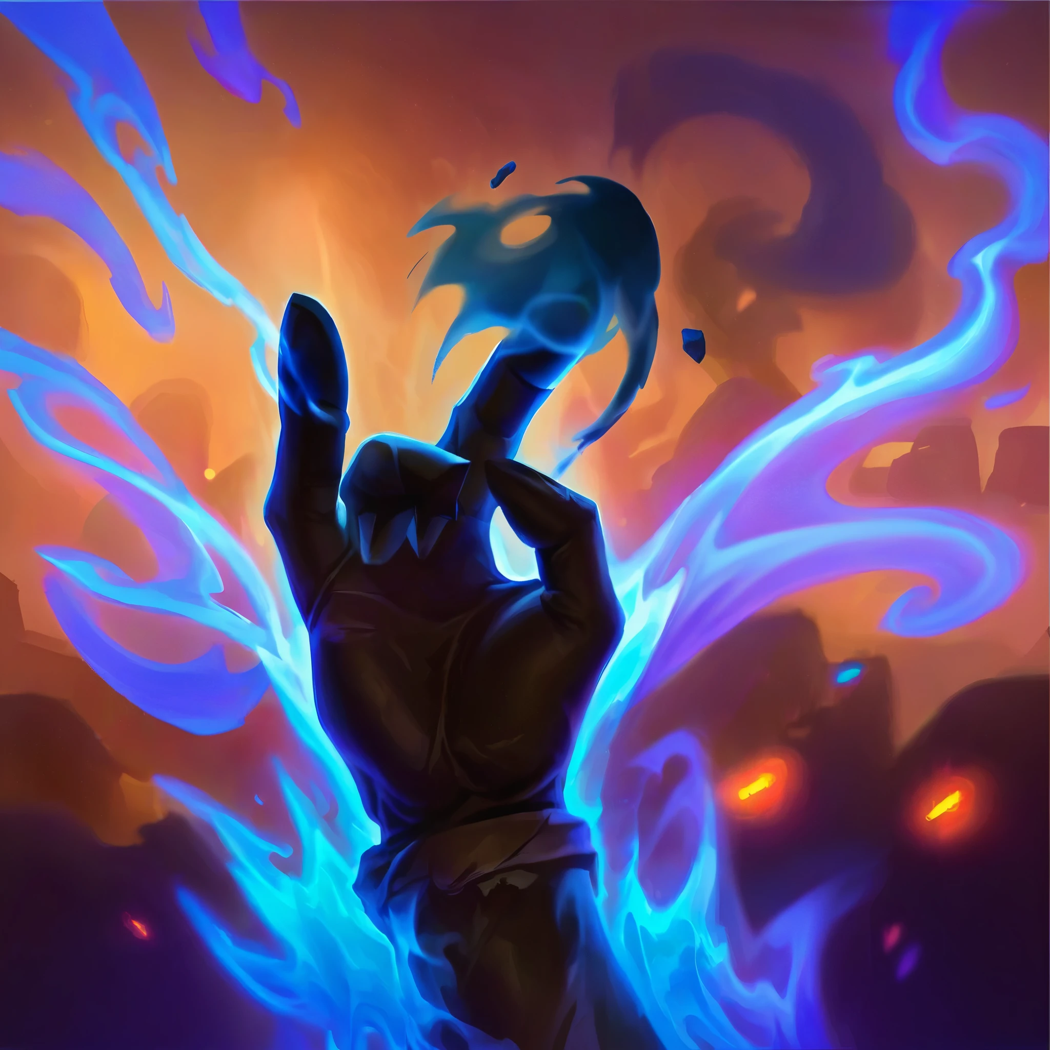 I want an icon, of a hand releasing black smoke with blue lights in its hands
