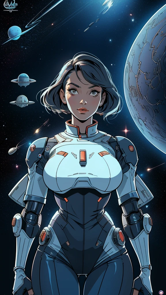 ((masterpiece, Highest quality)), 32K Wallpapers, Very detailed, posters, Vintage science fiction, 1960s,(((space thriller cinematic movie posters))), (Bauhaus), shape,Abstract, Midcentury Modern, movie posters, Vintage, A woman fused with a robot,アニメ,1970s,Halftone,Speech bubble,Milky Way,(superhero),((portfolio,close)),Cyborg of the Future,Combination of machine and woman,Space,Cyborg Lady,Big Breasts,Erect nipples,