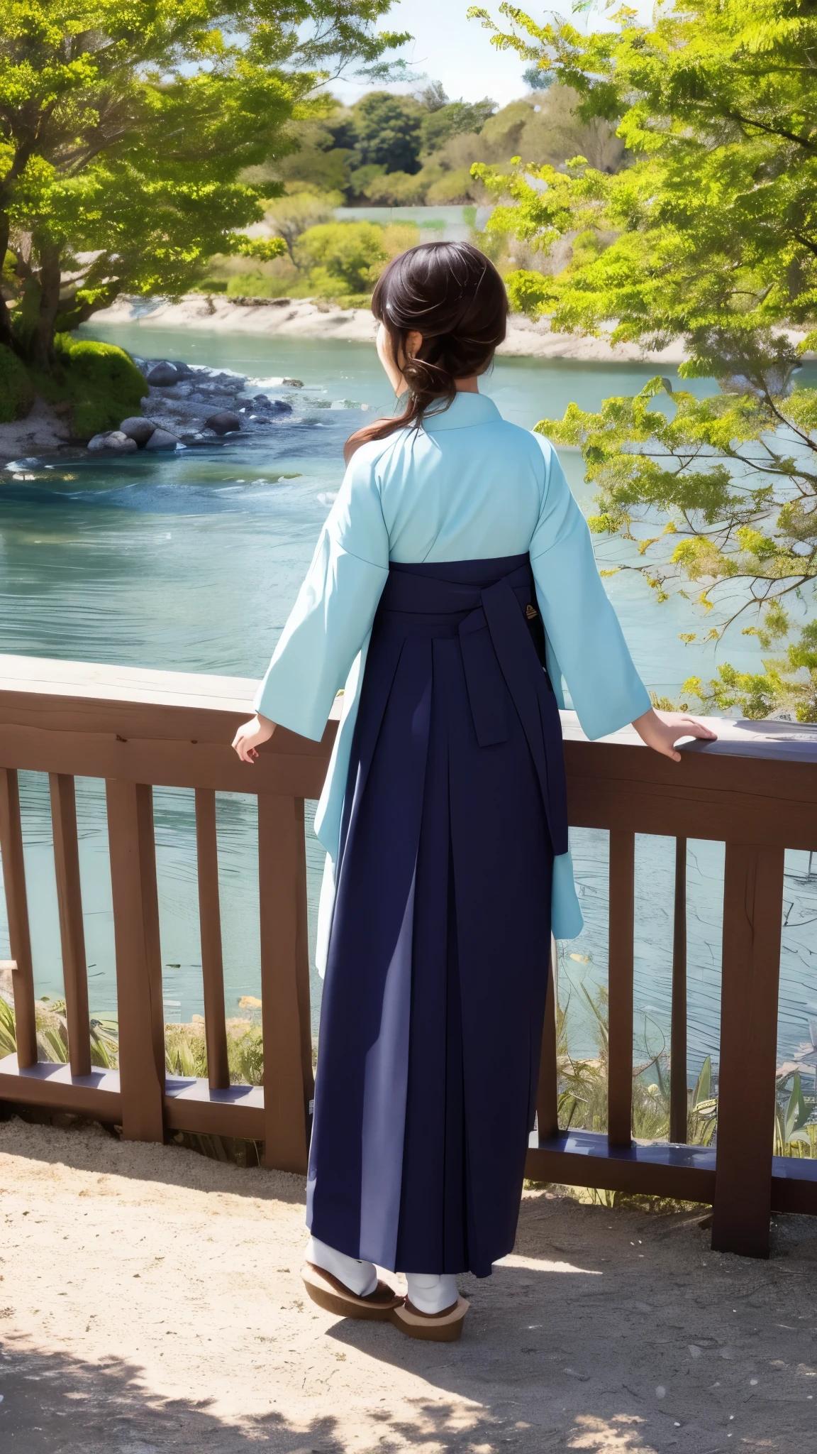 Landscape Wisdom: A Girl Gazing at the River、Hakama、beautiful girl、