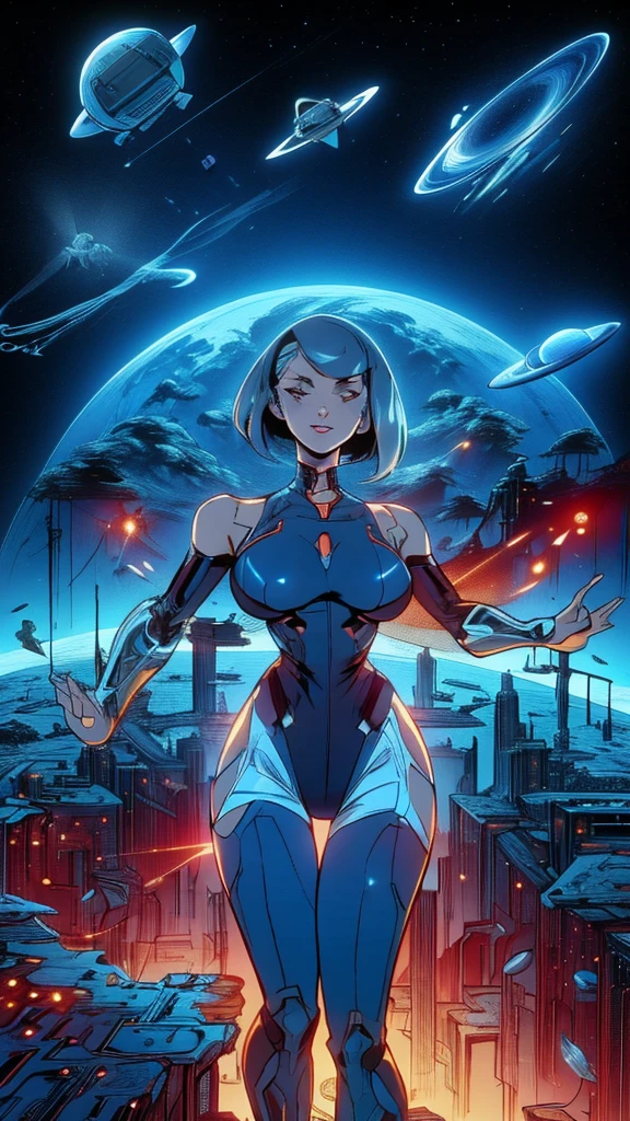 ((masterpiece, Highest quality)), 32K Wallpapers, Very detailed, posters, Vintage science fiction, 1960s,(((space thriller cinematic movie posters))), (Bauhaus), shape,Abstract, Midcentury Modern, movie posters, Vintage, A woman fused with a robot,アニメ,1970s,Halftone,Speech bubble,Milky Way,(superhero),((portfolio,close)),Cyborg of the Future,Combination of machine and woman,Space,Cyborg Lady,Big Breasts,Erect nipples,