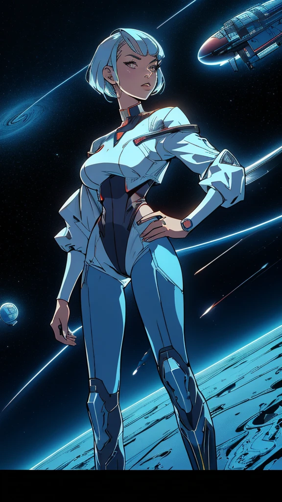 ((masterpiece, Highest quality)), 32K Wallpapers, Very detailed, posters, Vintage science fiction, 1960s,(((space thriller cinematic movie posters))), (Bauhaus), shape,Abstract, Midcentury Modern, movie posters, Vintage, A woman fused with a robot,アニメ,1970s,Halftone,Speech bubble,Milky Way,(superhero),((portfolio,close)),Cyborg of the Future,Combination of machine and woman,Space,Cyborg Lady,Big Breasts,Erect nipples,