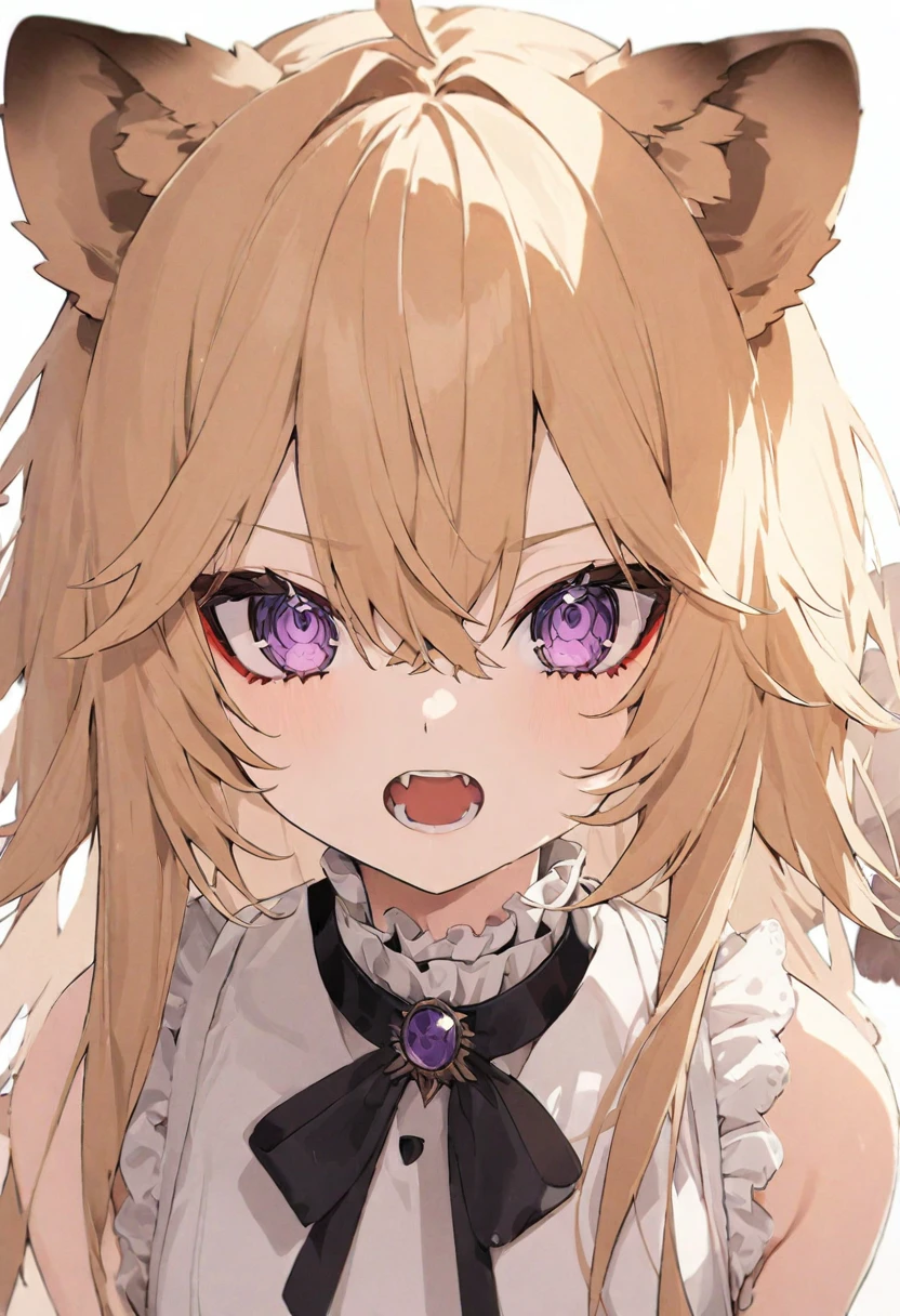 (muste piece), (best quality), (score_9, score_8_up, score_7_up), very detailed eyes, expressive eyes, perfect face, very detailed face, highly detailed face, beautiful girl, 8K, beautiful girl, white background, delicate and beautiful face and eyes, dark intense shadow,
1 girl, vtuber style, cool girl, vtuber, rurudo_lion, lion ears, lion tail, blond straight hair, blond eyes, hair between eyes, white sundress, sleeveless dress, suspender dress, dress bow, chest visible through clothes, small chest, cropped shoulders, clavicle, Poker face, open mouth, Yae Teeth, Upper Body,