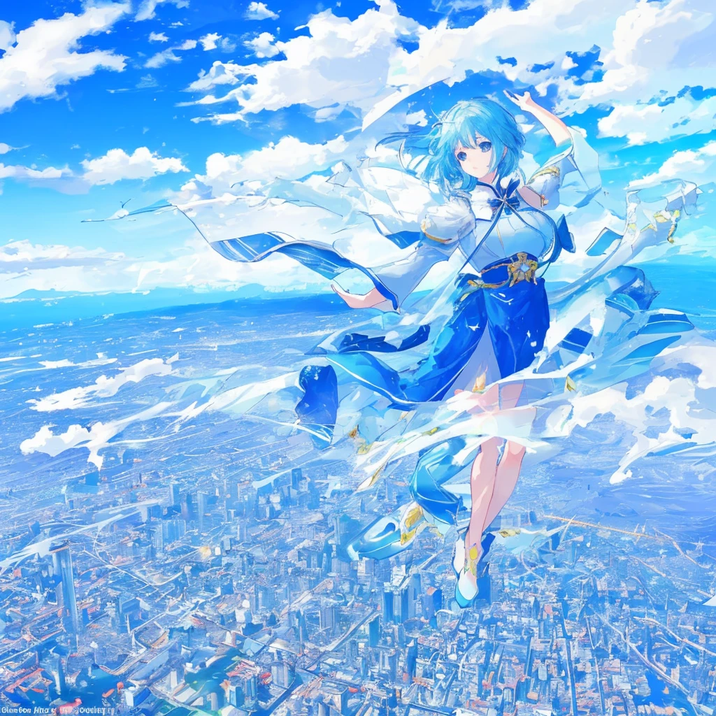 Beautiful blue sky、A city floating in the sky、