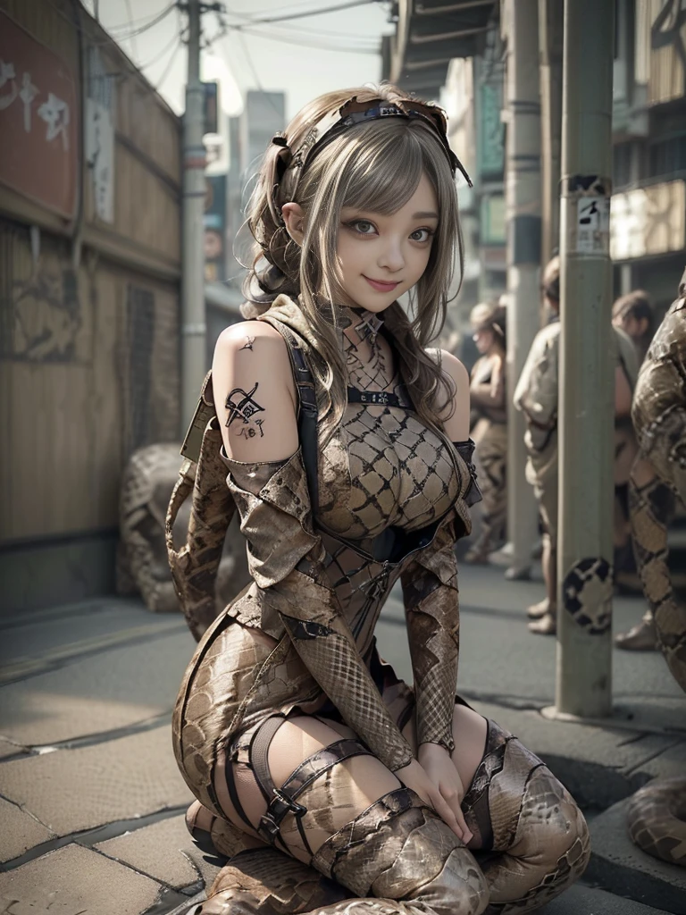 (Full Body View:1.2)、(Side view:1.0)、(Smiling with teeth showing:1.3),(Shibuya Gal:1.5)、(Beautiful gravure model:1.5)、(Neo-goth fashion:1.5)、(Punk RockVisual Kei:1.5)、(An off-the-shoulder hoodie in khaki and brown with delicate silver accessories.:1.5)、(A corset with a delicate beige and brown design:1.4)、(Dark grey, khaki and brown snakeskin bodysuit:1.5)、(Snake print headband:1.3)、(Beige and charcoal knee socks:1.4)、Embellished collar and long boots、(I&#39;m selling snake print underwear.:1.4)、(Long eyelashes:1.3)、(20-year-old)、((Highest quality、8k、masterpiece:1.3))、1 Female、Slim and beautiful abs:1.3、(hairstyle casual、Beautiful boobs:1.1)、(Doing an aerobics pose:1.3)、dress:1.1、Super small face、Narrow eyes、double eyelid、A sloppy smile、Esbian all over body、Dynamic Angle、Close-up、CPL Filter、Blurred Background、Bokeh、Blue Hour、Detailed face and skin texture、Detailed eyes、,(Twin tails:1.3)、(Black Hair:1.3)、Gravure idol、(The background is a glamorous dance hall:1.3)、(Make your legs thinner:1.4)、(Slim Body:1.3)、(clavicle:1.1)
