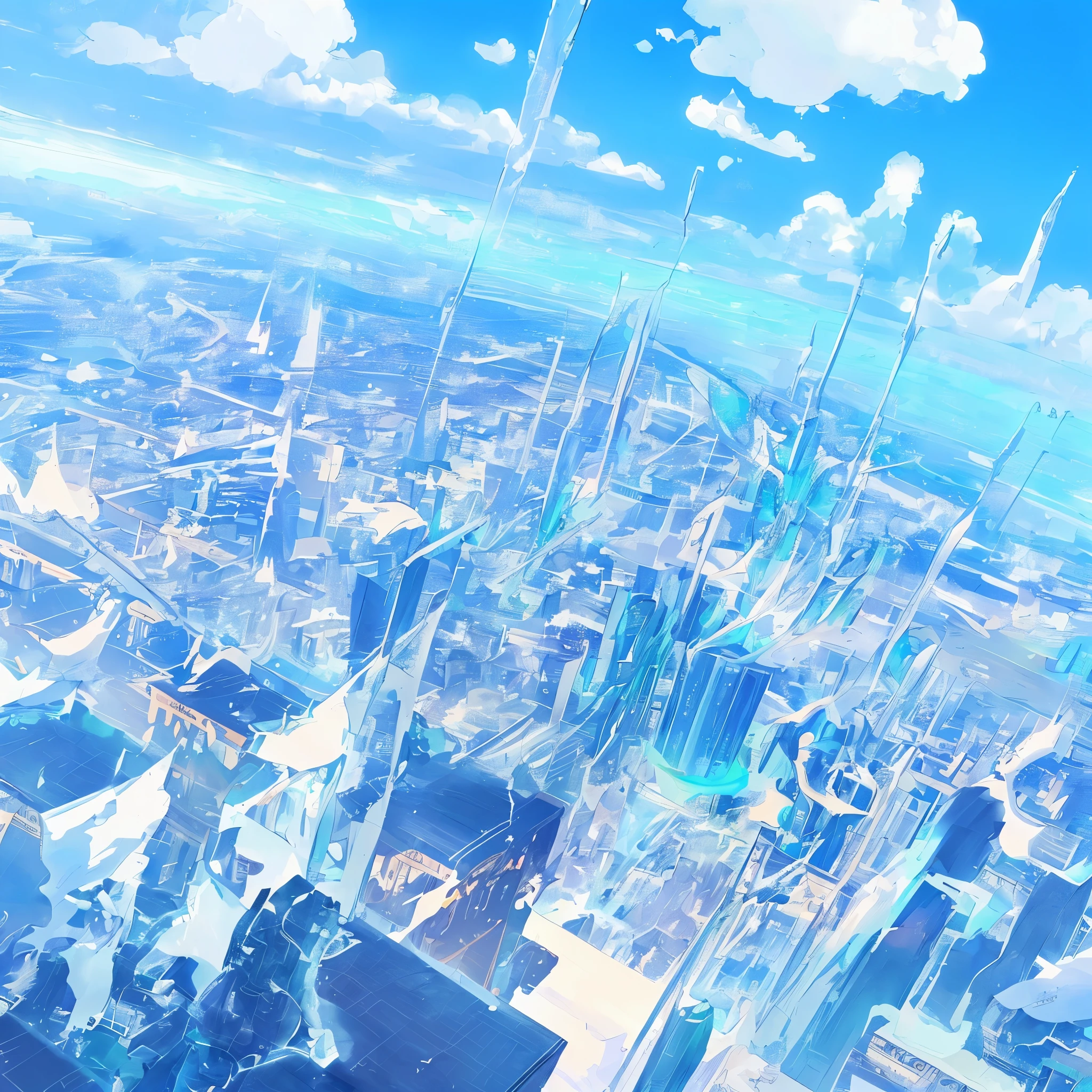 Beautiful blue sky、A city floating in the sky、