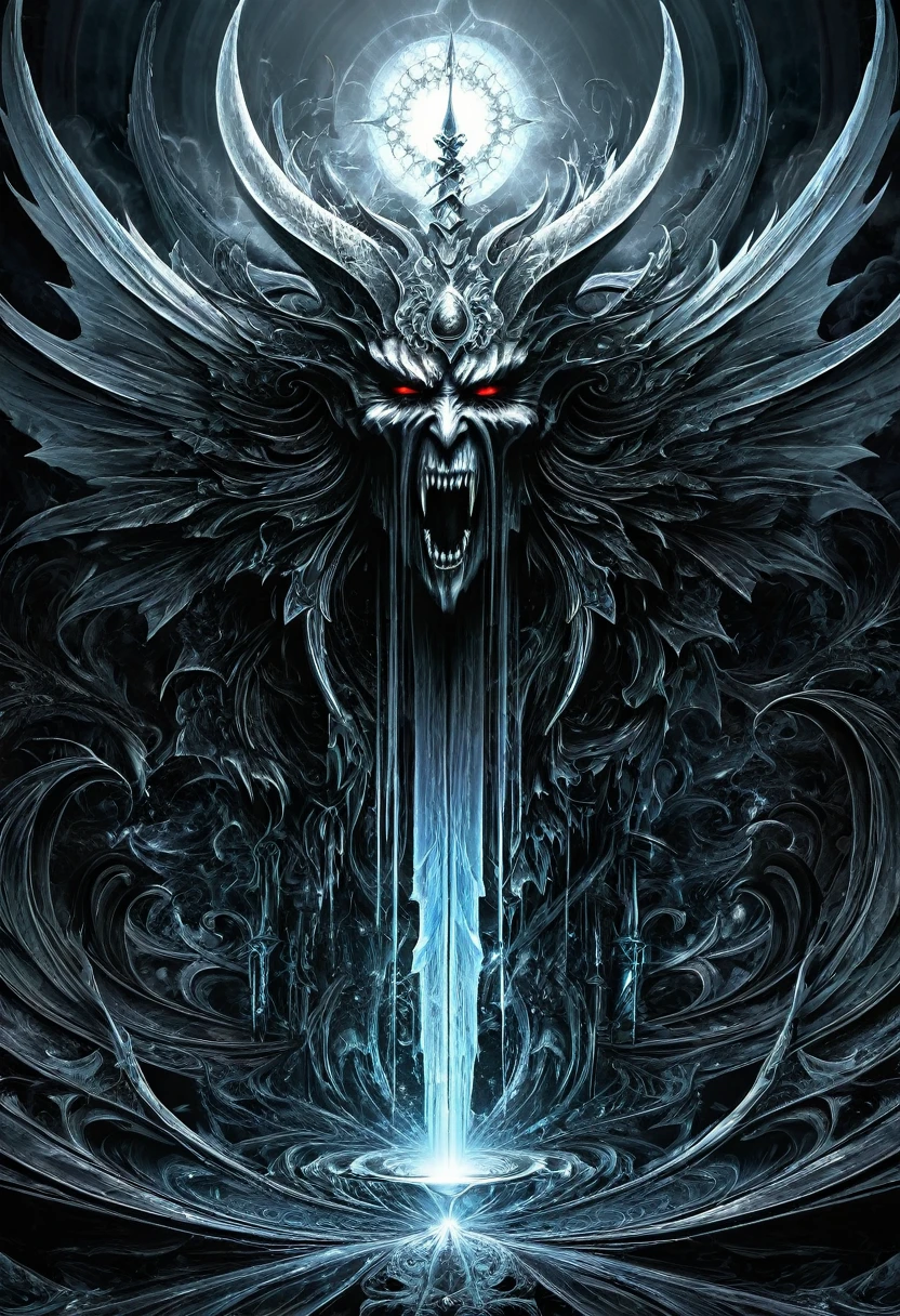 (Necromantical screams).
Only you are deaf.
Is there life beyond death?You've entreated death. The answer will come.Debris of faith. Even you are false.Immortal morals. Caught up in time.Vault of darkness. Filled with hate.Deny life. Addiction to death.
Procession of damnation. Expulsion of light.Hazardous ways. Into the rush.Soul is frozen and flesh is weak ,((fractal)),((deep wiew)),photographic,ultra high resolution,hyperdetailed, masterpiece, 3d modelling, abstract art.