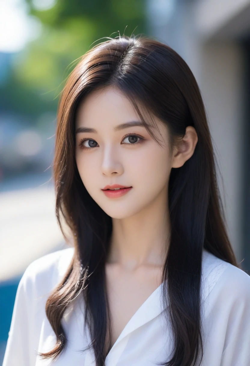 8K, Ultra-high resolution, best quality, masterpiece, 三分割法によるphoto,Surrealism, photo, 1 girl, (:1.3), pretty girl, Cute face, 細部までbeauty的目, 細かくdetailedに,masterpiece,, A girl:1.2, Japanese female announcer, whole body,Anime girl with long hair and black eyes standing on the city street, Hot topics on artstation pixiv, Purple Eyes, Blue tie, beauty的 (Fine particles, detailedな顔,) Aheiyan, Oladev, Noble temperament, High heel, No watermark.Beautiful leg line beauty,Full of sexiness,Sensual,A carefree smile,Heal the mind、beauty,Long Neck、Smile、Please close your mouth and smile、(((Ideal body shape))),A cup small breasts :2,、image:2、Perfect anatomical structure、鮮明なdetailed、detailed、Surrealism、Light and Shadow,glare