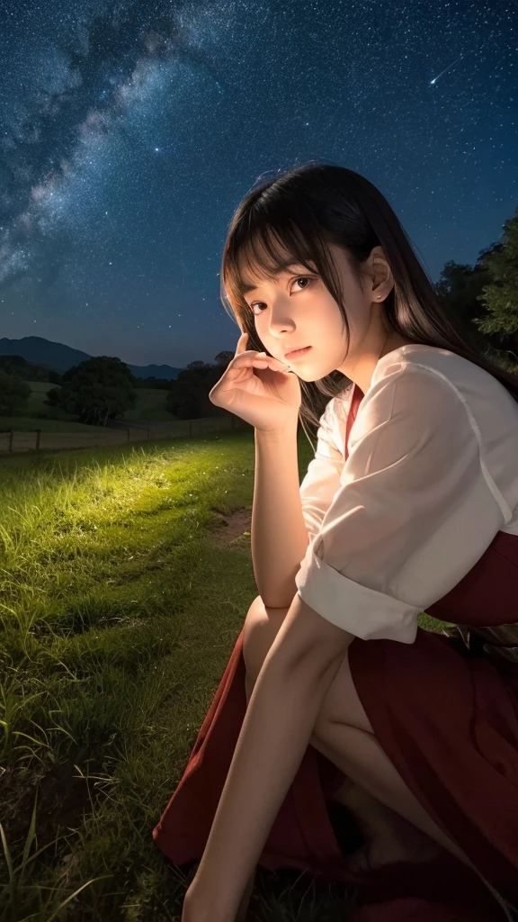 Gazing at the stars in the countryside at night,One woman,Nahida_Genshin Impact, Cruciform pupil