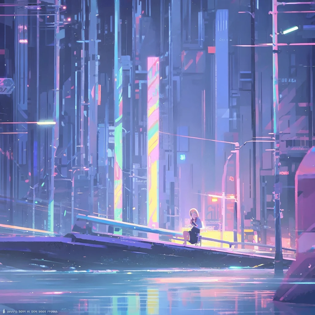 Anime style illustration of a woman sitting on a bench in front of a train, satoshi kon artstyle, style of satoshi kon, City Girl Fan Art, by satoshi kon, satoshi kon anime, Digital Art Ilya Kuvshinov, Mirror Edge Art Style, In the style of digital illustration, Anime style digital art, Digital anime illustration, LOFI Girl