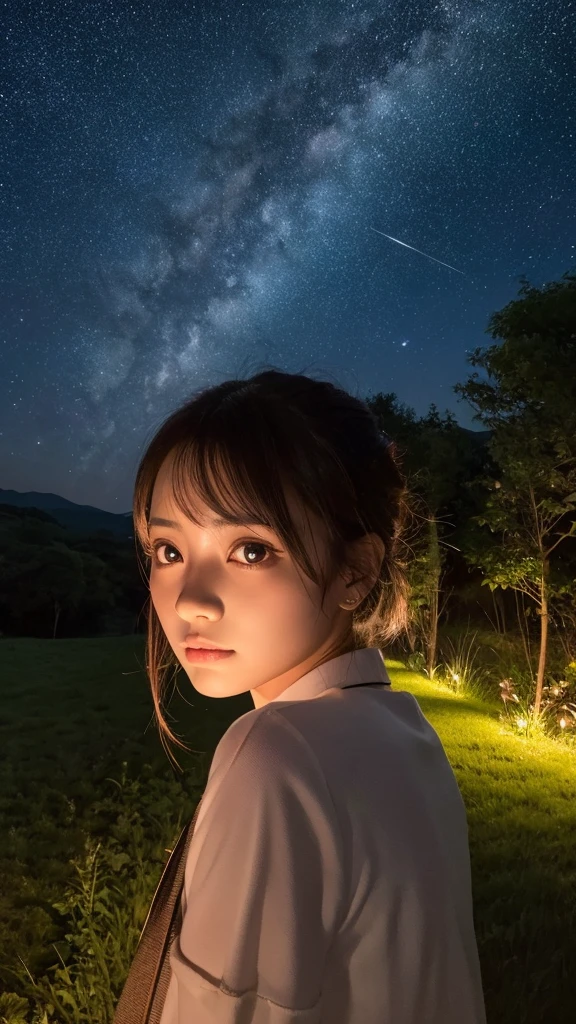 Gazing at the stars in the countryside at night,One woman,Nahida_Genshin Impact, Cruciform pupil