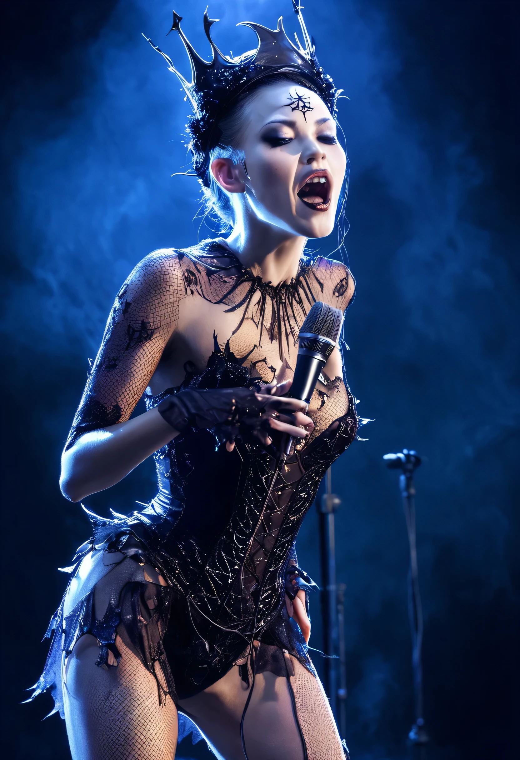 There is a bewitching female fairy、Singing with a microphone、Horror、Surreal、Ultra high definition、Esbian all over body