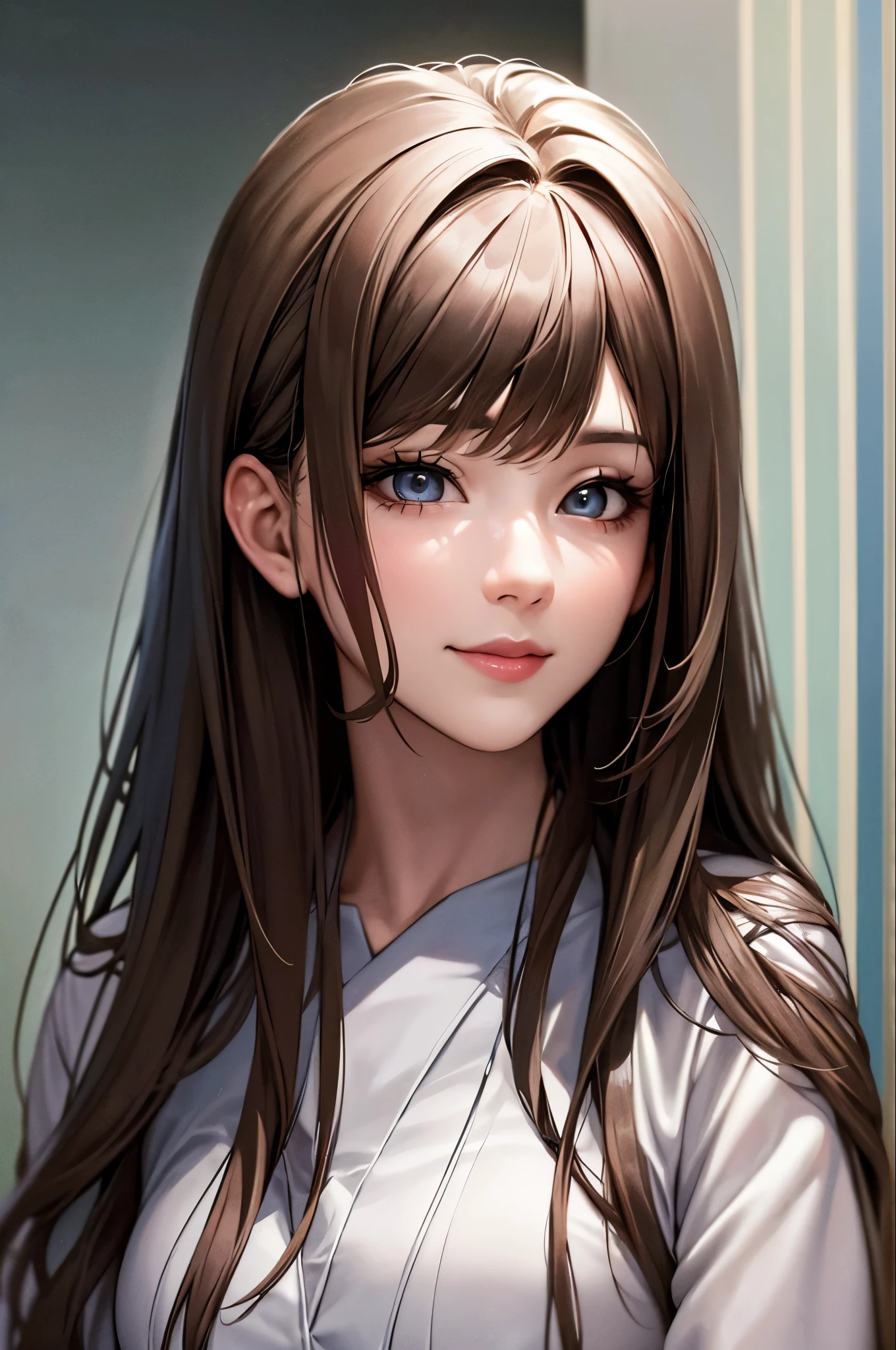 (Ultra-realistic), (figure), (High resolution), (8k), (Beautiful Eyes), (Highest quality), (masterpiece), (wallpaper), One Girl,Fed-esque image of a long-haired woman smiling for a photo, Adorable Korean Face, , Korean Female Actresses, , Cute Korean Actresses, Gorgeous Young Korean Woman,