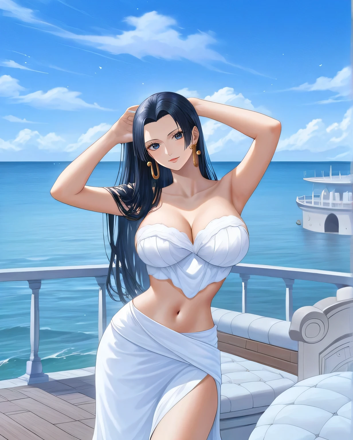 source_anime,score_9,score_8_up, score_7_up, 1girl,solo,outdoors,one piece, boa hancock, long hair, very long hair, black hair, shinny hair, beautiful Finger,Beautiful long legs,Beautiful body, Beautiful Nose,Beautiful character design, perfect eyes, perfect face,expressive eyes,perfect balance, looking at viewer,(Focus on her face),
