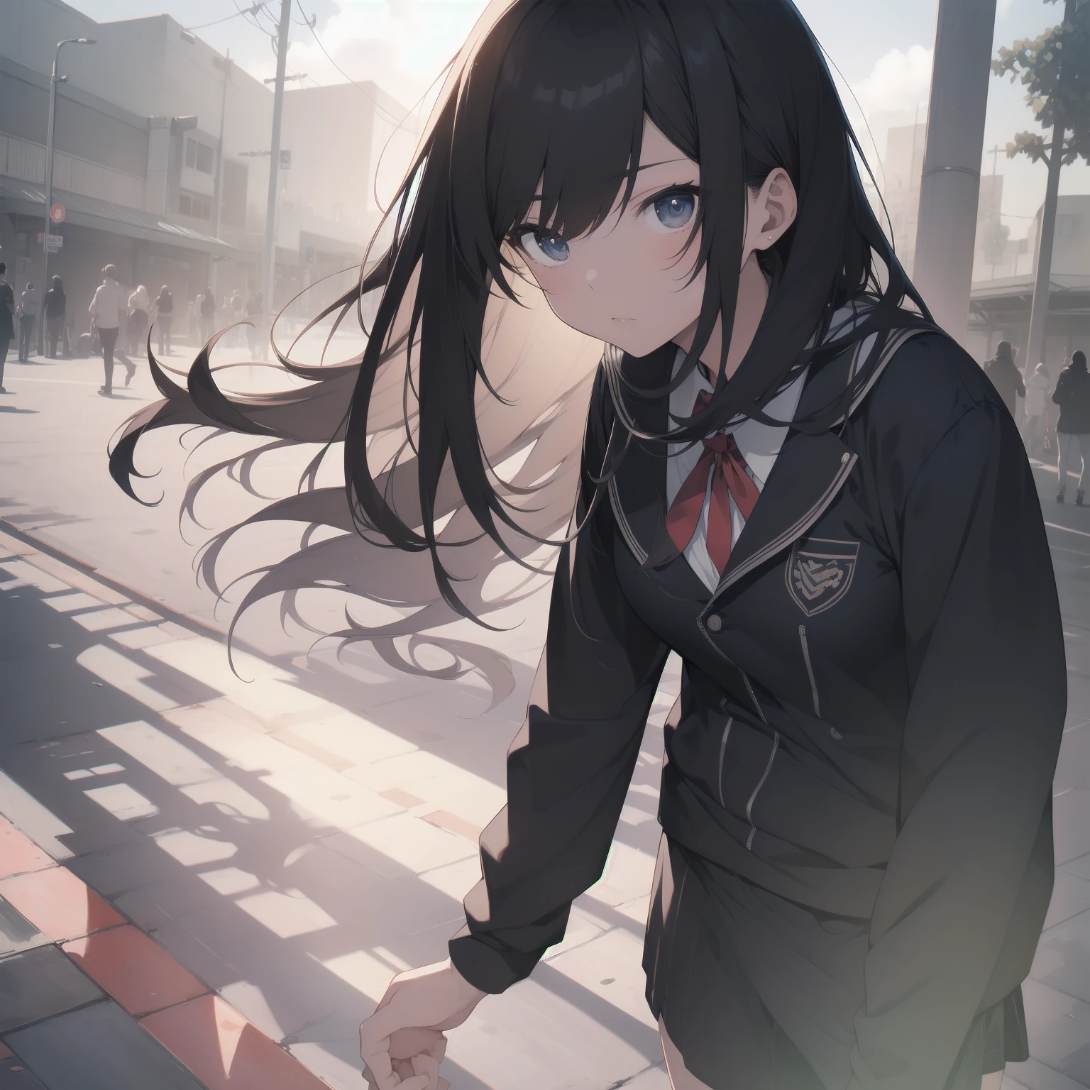 ultra-absurdres-Top quality by artist God, ultra-detailed, high resolution, anime moe artstyle, best anime 8k konachan wallpaper, pixiv contest winner, pool:2810, perfect anatomy,break, 1girl, (Please draw a girl walking sleepily to school alone. )break,(Solo,little female, 13-year-old:1.3),Full limbs, complete fingers,a junior high school student, (very short hair), short cut, flat chest, , small butt, small black eyes, beautiful detailed eyes, well-proportioned iris and pupils, expressive eyes, highres detailed hair, soft expression, salor school_uniform, sailor collar, serahuku, bow, pleated skirt,(Detailed Lighting), (Detailed background), in the School commute route. break,super detailed skin, Best cinematic lighting powered by famous artist, 8k,beauty illustration,photoshop_(medium),very aesthetic,break,((artist:minami_(colorful_palette) )), artist:clamp ,artist:carnelian ,artist:kantoku ,