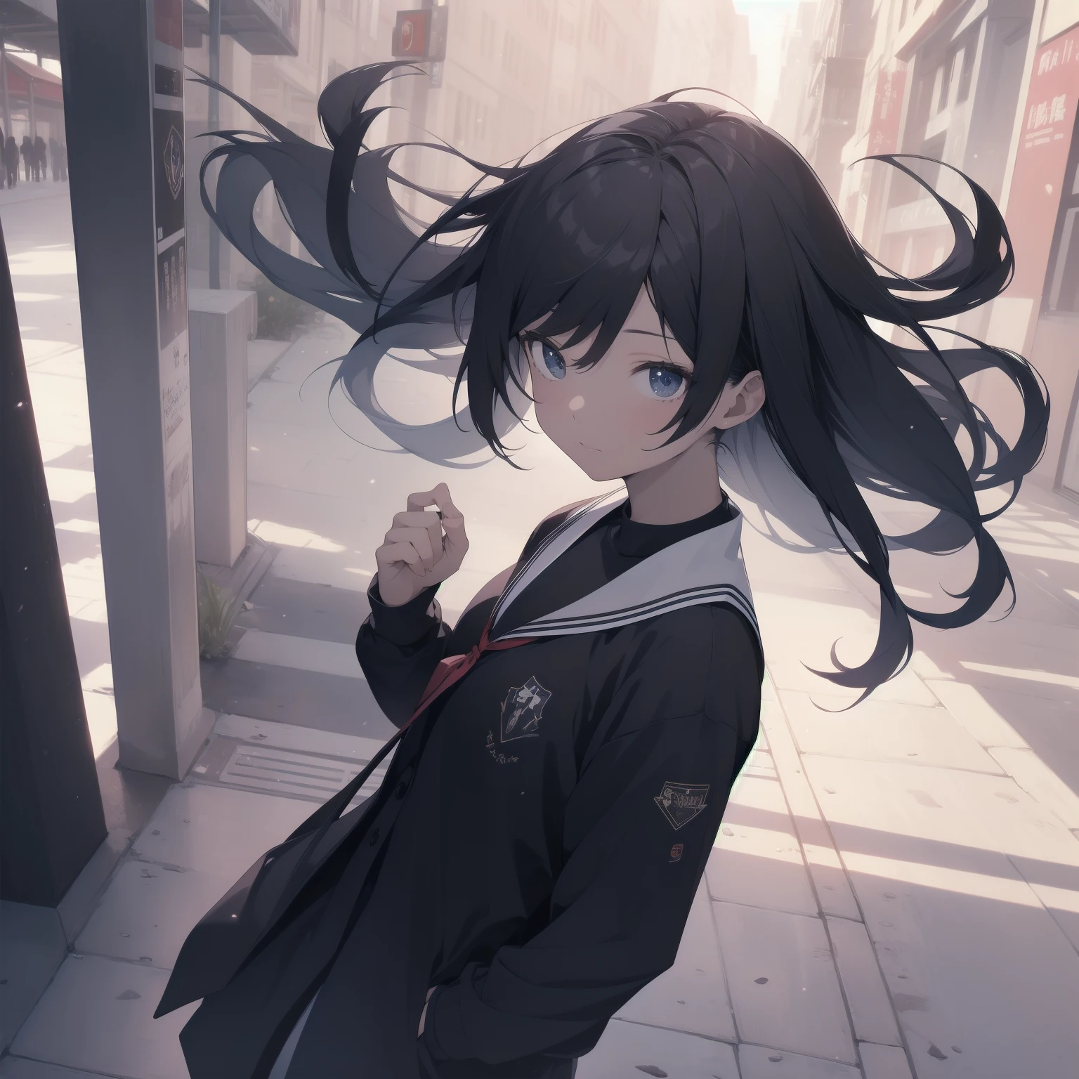 ultra-absurdres-Top quality by artist God, ultra-detailed, high resolution, anime moe artstyle, best anime 8k konachan wallpaper, pixiv contest winner, pool:2810, perfect anatomy,break, 1girl, (Please draw a girl walking sleepily to school alone. )break,(Solo,little female, :1.3),Full limbs, complete fingers,a junior high school student, (very short hair), short cut, flat chest, , small butt, smallck eyes, beautiful detailed eyes, well-proportioned iris and pupils, expressive eyes, highres detailed hair, soft expression, salor school_uniform, sailor collar, serahuku, bow, pleated skirt,(Detailed Lighting), (Detailed background), in the School commute route. break,super detailed skin, Best cinematic lighting powered by famous artist, 8k,beauty illustration,photoshop_(medium),very aesthetic,break,((artist:minami_(colorful_palette) )), artist:clamp ,artist:carnelian ,artist:kantoku ,