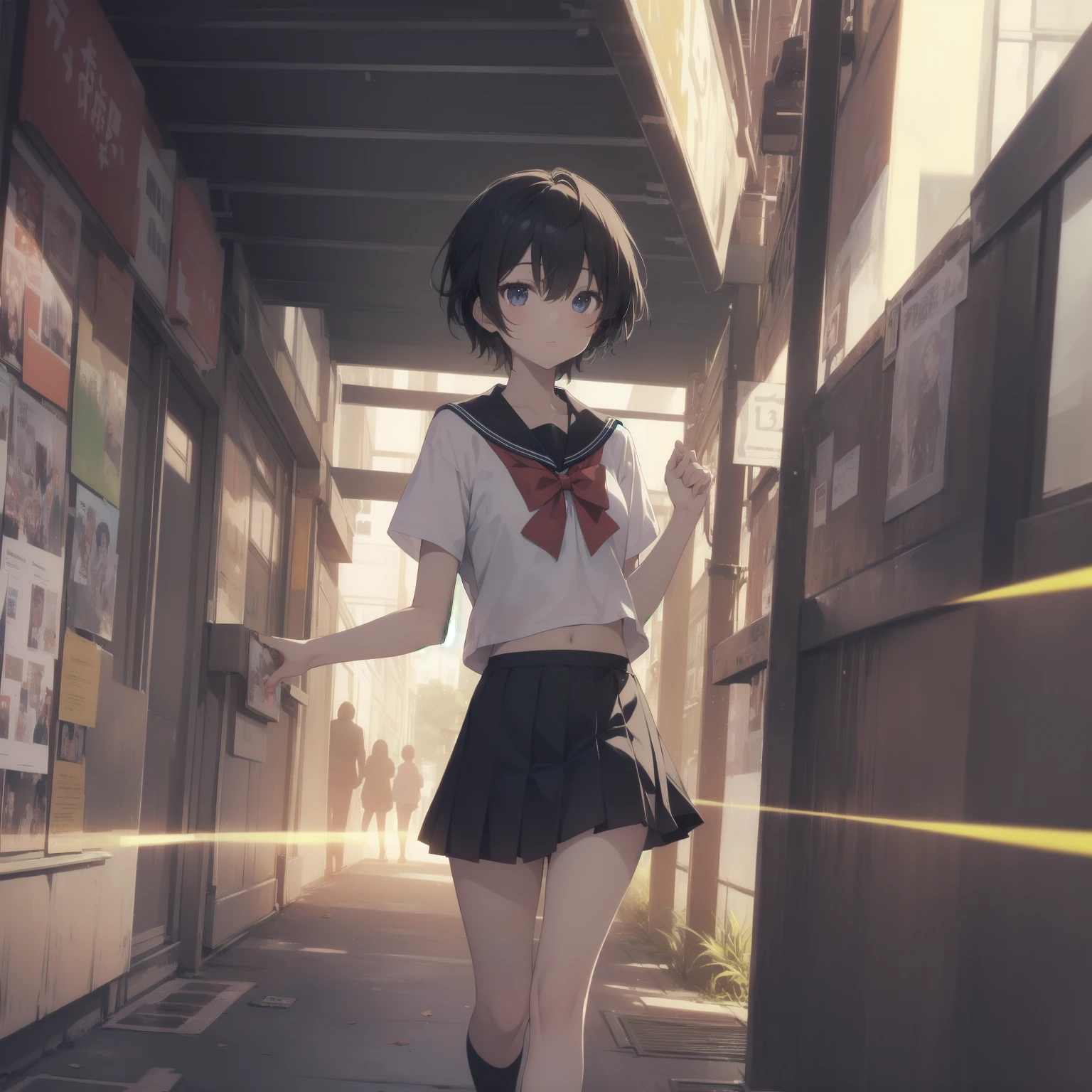 ultra-absurdres-Top quality by artist God, ultra-detailed, high resolution, anime moe artstyle, best anime 8k konachan wallpaper, pixiv contest winner, pool:2810, perfect anatomy,break, 1girl, (Please draw a girl walking sleepily to school alone. )break,(Solo,little female, 13-year-old:1.3),Full limbs, complete fingers,a junior high school student, (very short hair), short cut, flat chest, , small butt, small black eyes, beautiful detailed eyes, well-proportioned iris and pupils, expressive eyes, highres detailed hair, soft expression, salor school_uniform, sailor collar, serahuku, bow, pleated skirt,(Detailed Lighting), (Detailed background), in the School commute route. break,super detailed skin, Best cinematic lighting powered by famous artist, 8k,beauty illustration,photoshop_(medium),very aesthetic,break,((artist:minami_(colorful_palette) )), artist:clamp ,artist:carnelian ,artist:kantoku ,
