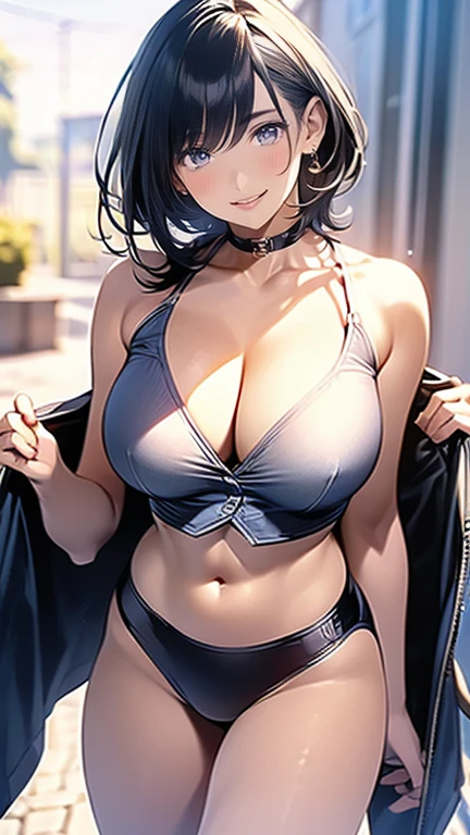 (High definition, Masterpiece, 8k, Anatomically accurate depiction), Her breasts are so big they seem to pop off the buttons of her shirt,Her bra is visible through her see-through shirt,