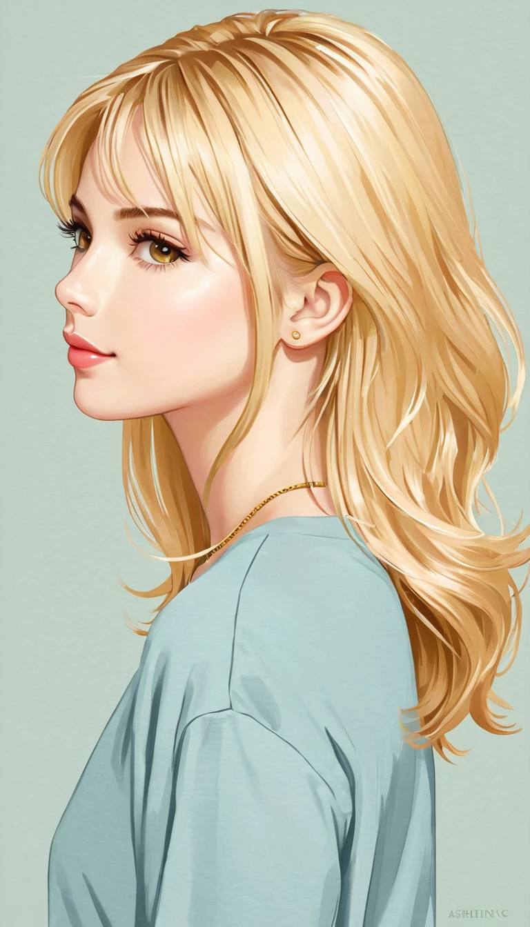 Vector art illustration,girl,Profile:1.5,blond haish School